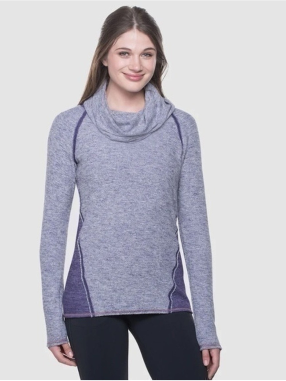 Kuhl Nova Cowl Neck Wool Blend Purple and Grey Pullover Sweater